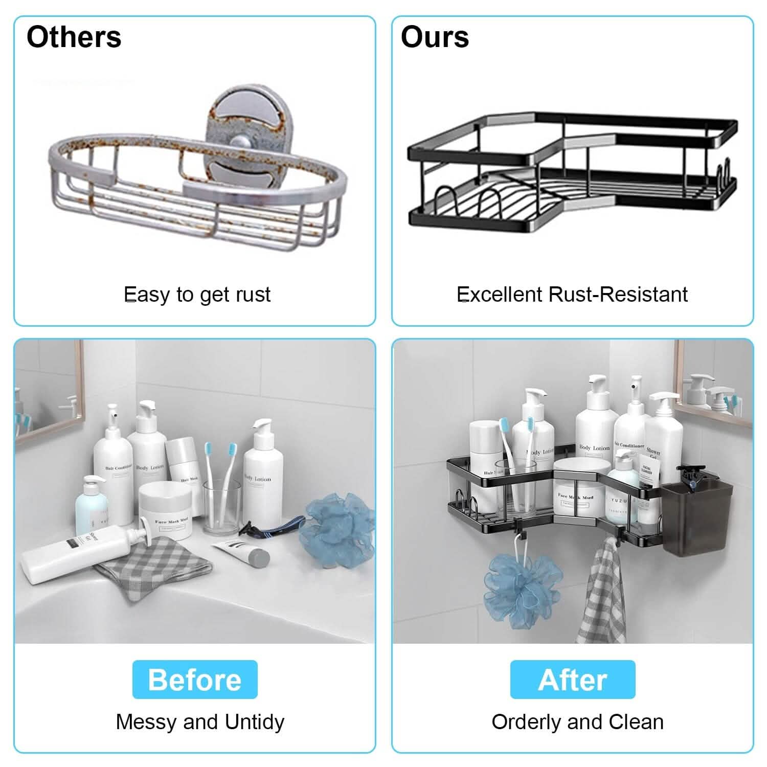 2-Pack No-Drill Corner Shower Organizer