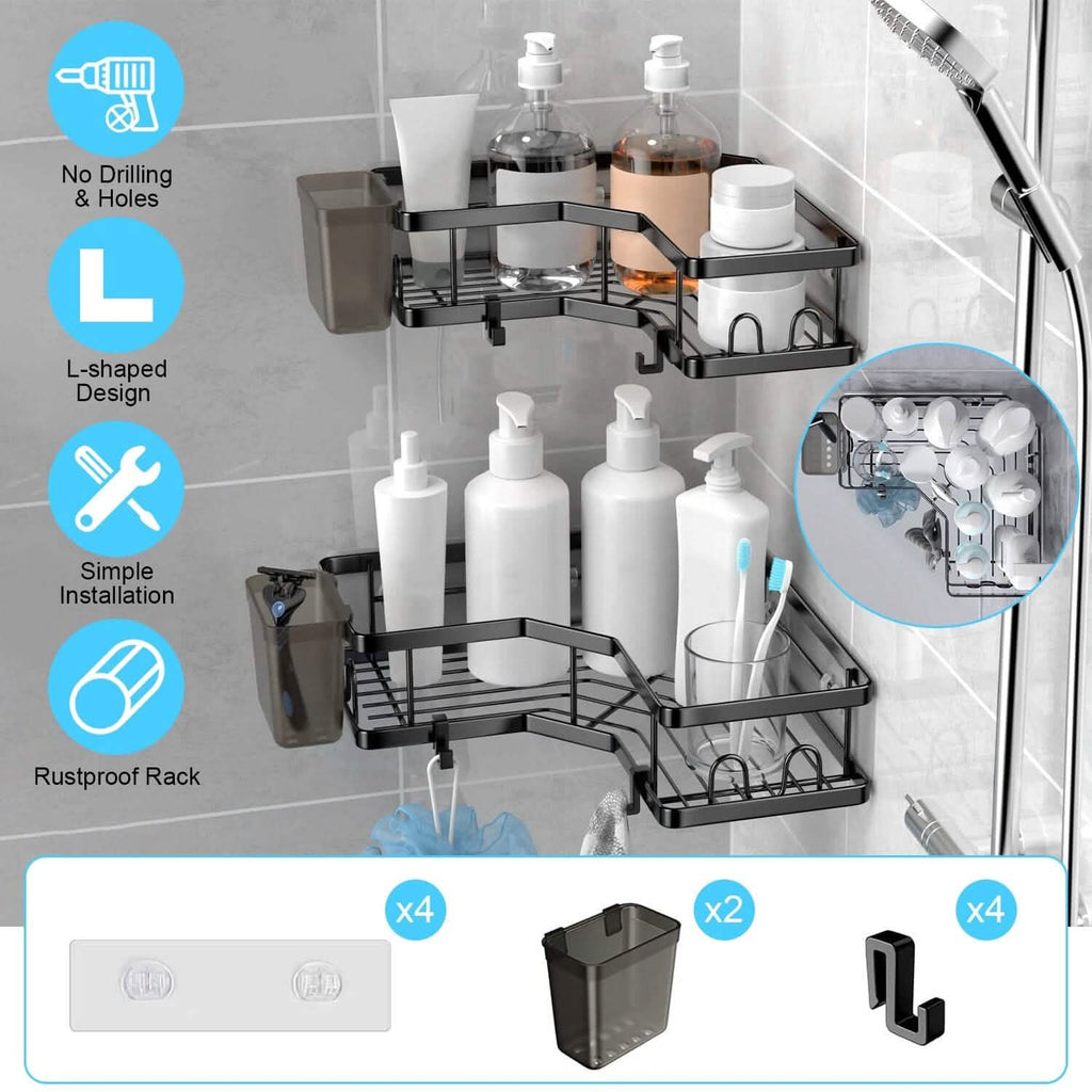 2-Pack No-Drill Corner Shower Organizer