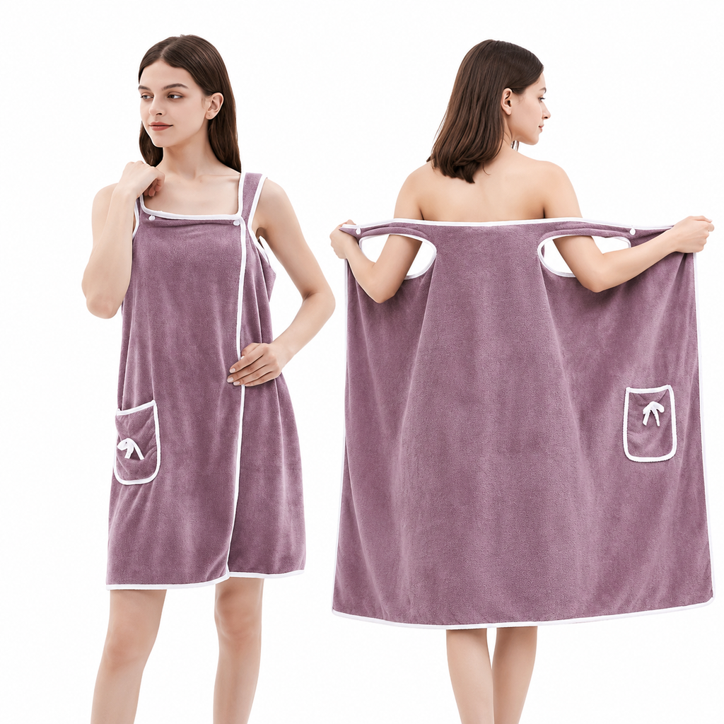 Wearable Bath Towel Wrap with Bowknot Pockets