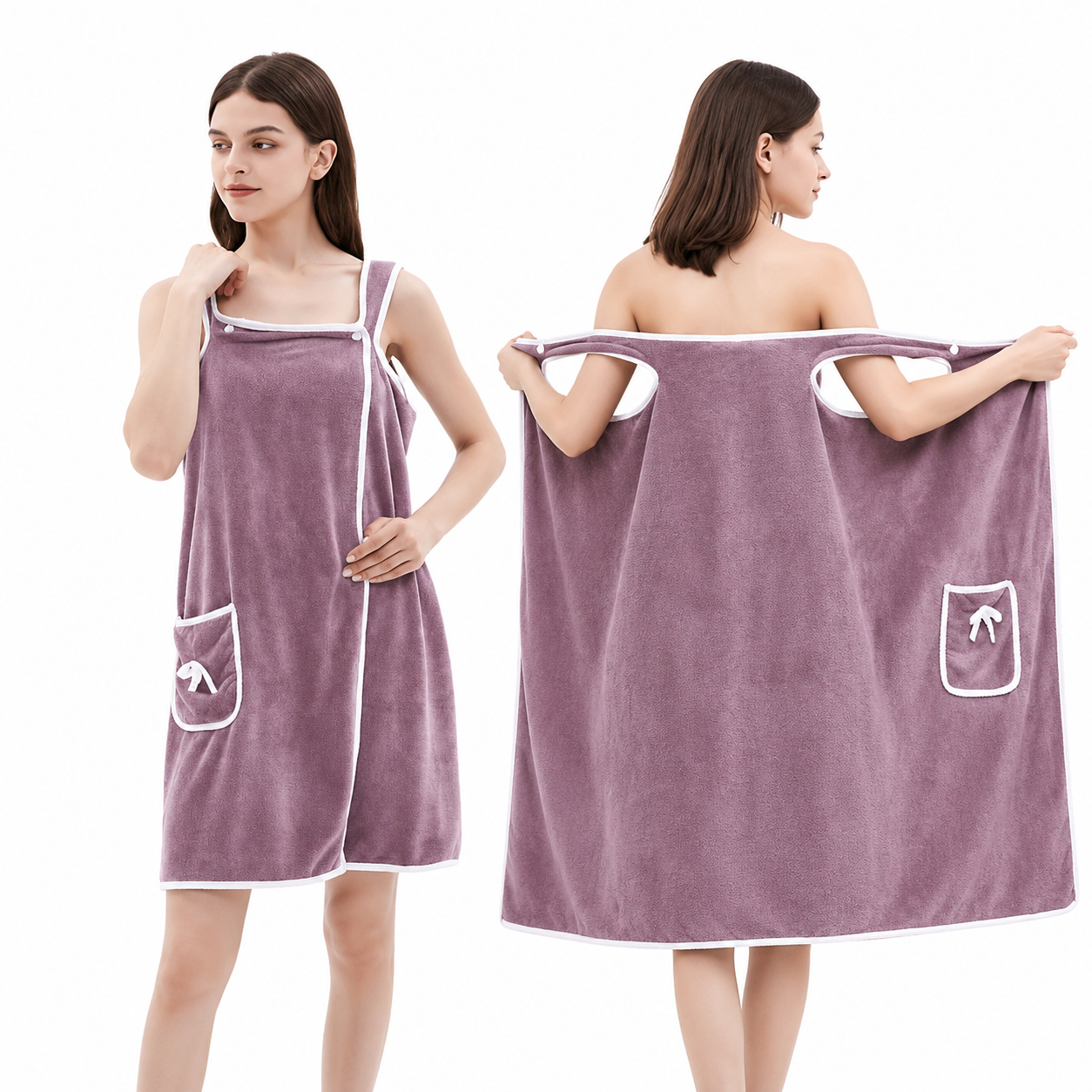 Wearable Bath Towel Wrap with Bowknot Pockets
